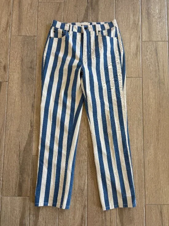 Boden High Rise Stripe Jeans Women's 29 Blue White Straight Boho Nautical Preppy - Picture 2 of 9
